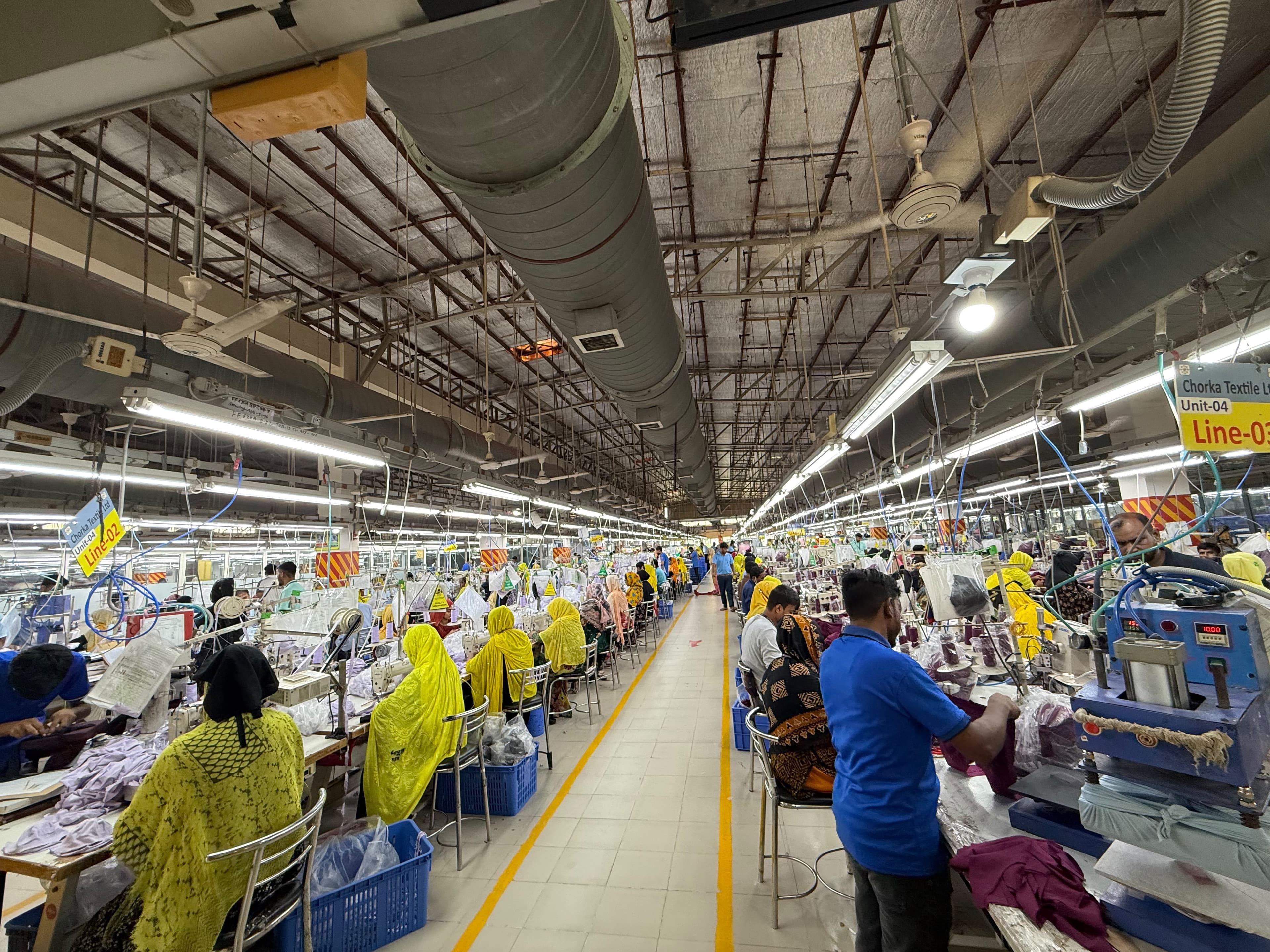Sewing line in operation