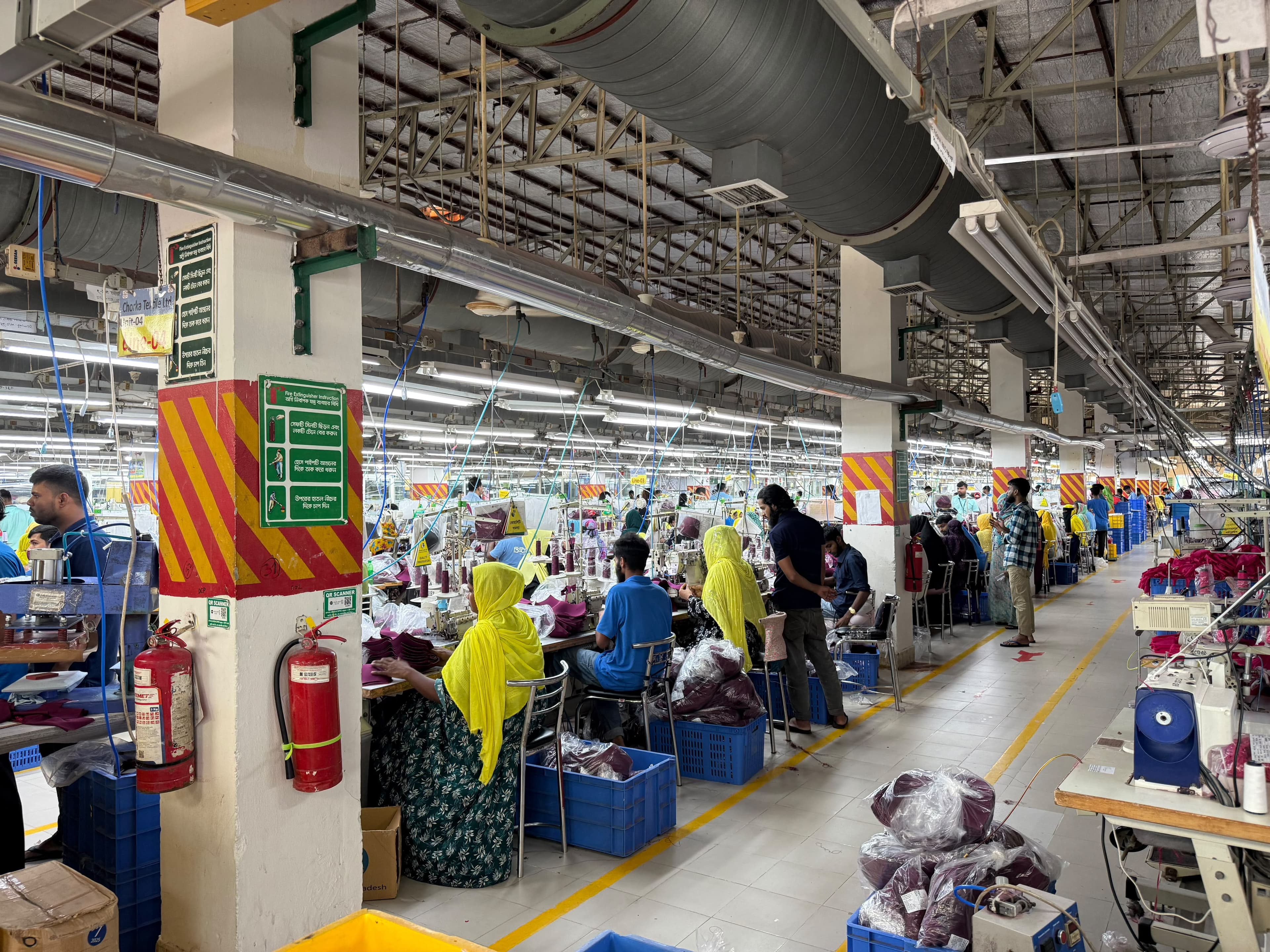 Sewing floor with safety stations