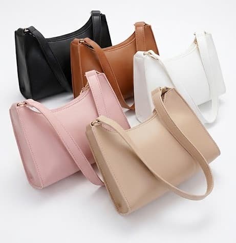 Mini shoulder bags in black, brown, white, pink and beige