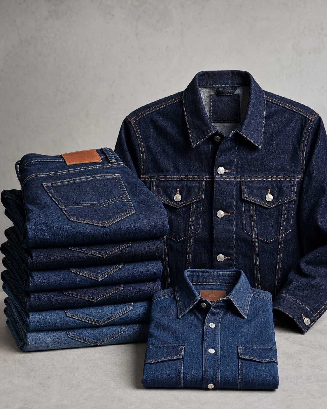 Denim products including jeans, jackets and shorts