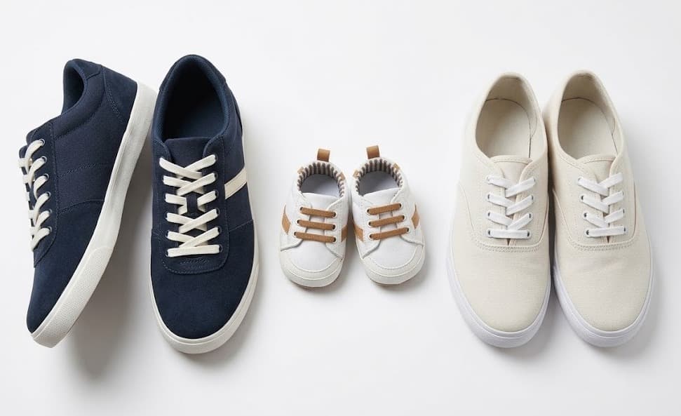 Navy, cream and baby canvas sneakers in matching family sizes