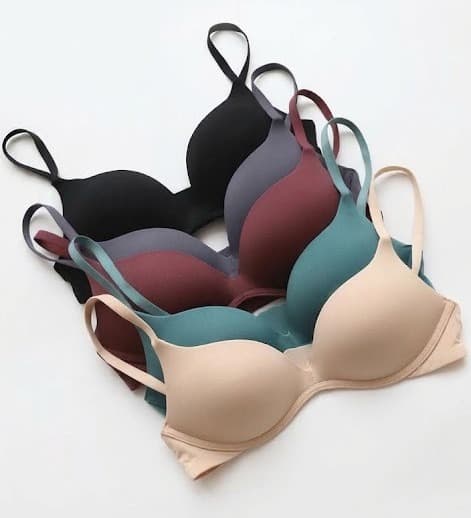 Assorted smooth-cup bras in black, mauve, burgundy, teal and nude