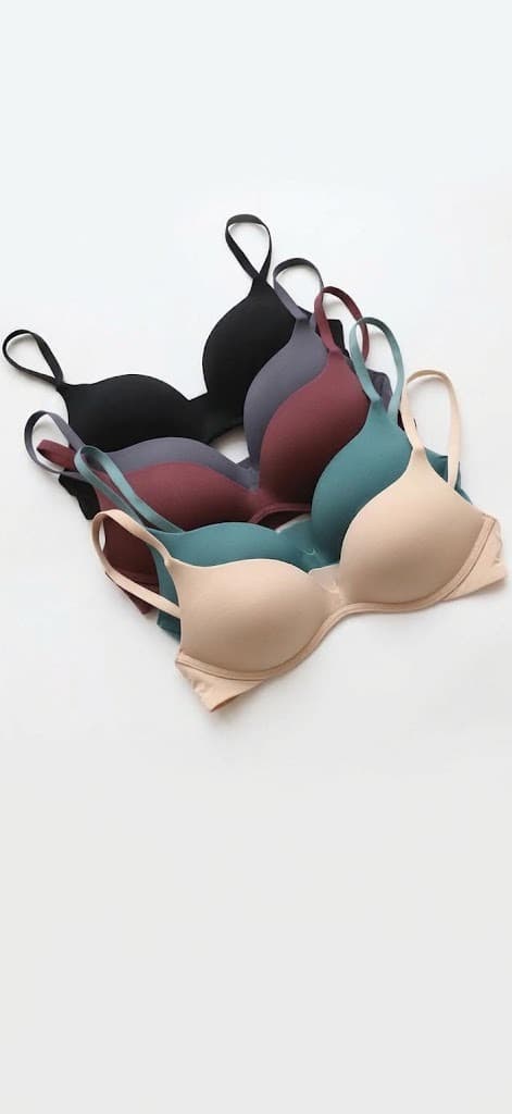 Assorted smooth-cup bras in black, mauve, burgundy, teal and nude