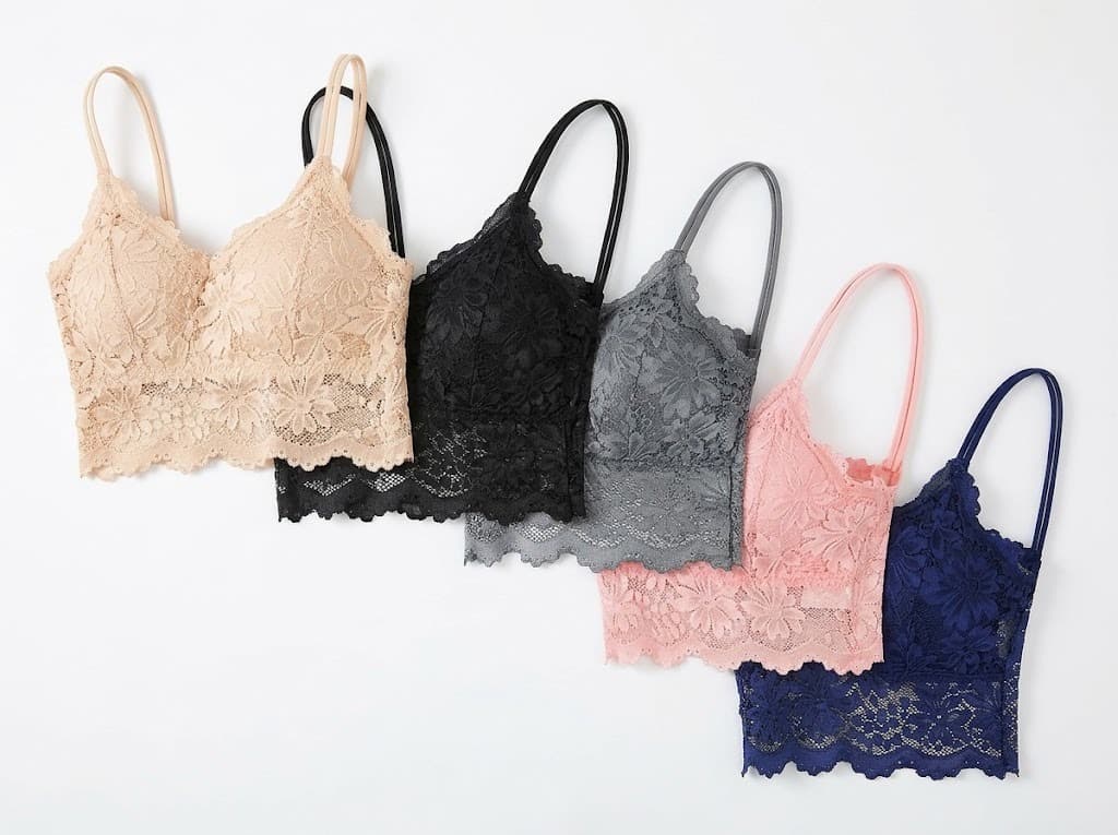 Lace bralettes in beige, black, grey, pink and navy blue
