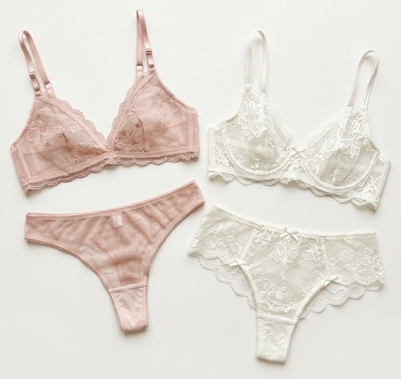 Pink and cream lace bra and panty sets