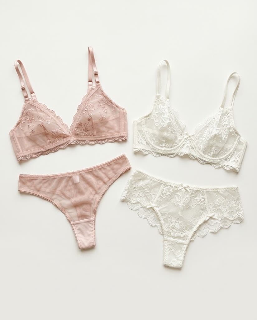 Pink and cream lace bra and panty sets