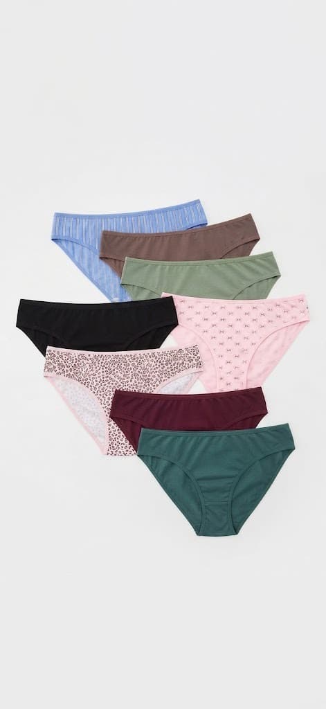 Women's panties in blue, brown, green, black, pink print, leopard, burgundy and teal