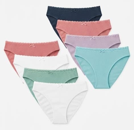 Pastel cotton panties with scallop trim in navy, pink, lilac, mint and white