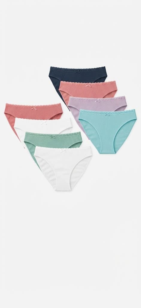 Pastel cotton panties with scallop trim in navy, pink, lilac, mint and white