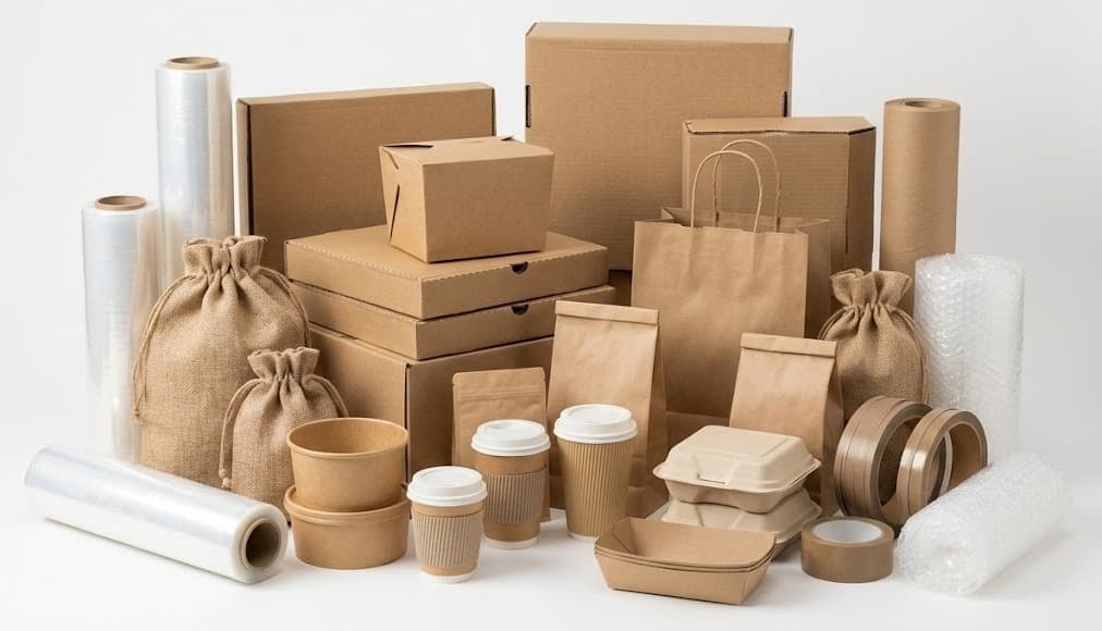 Kraft boxes, food containers, cups, pouches and wrap rolls collection