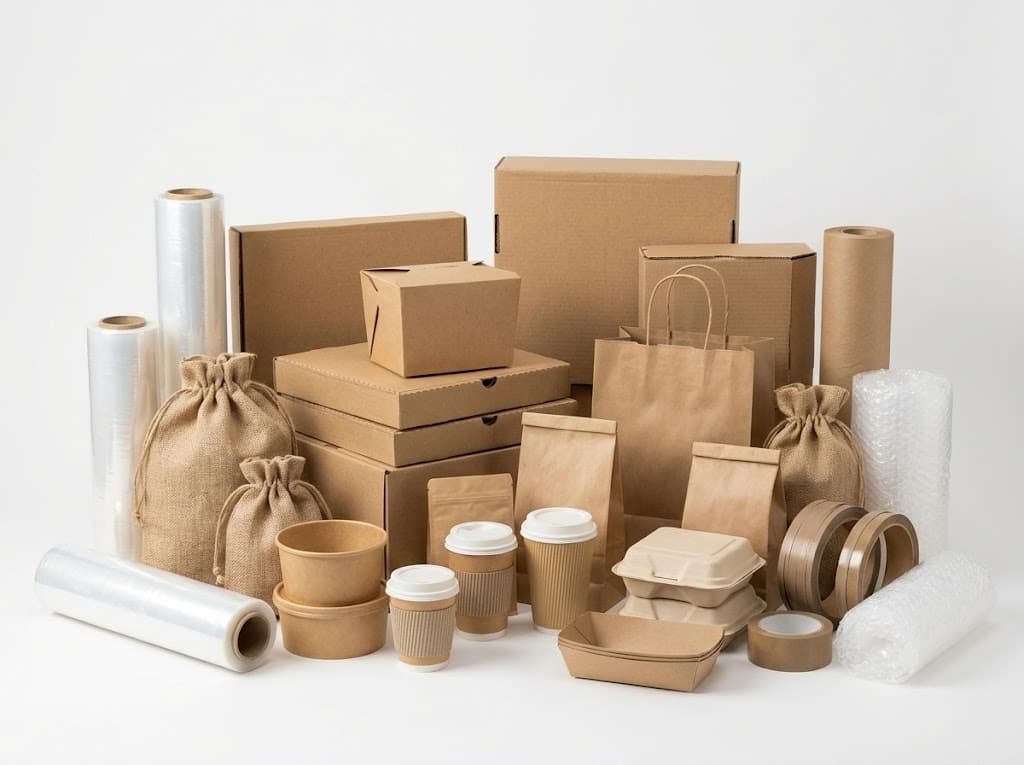 Kraft boxes, food containers, cups, pouches and wrap rolls collection